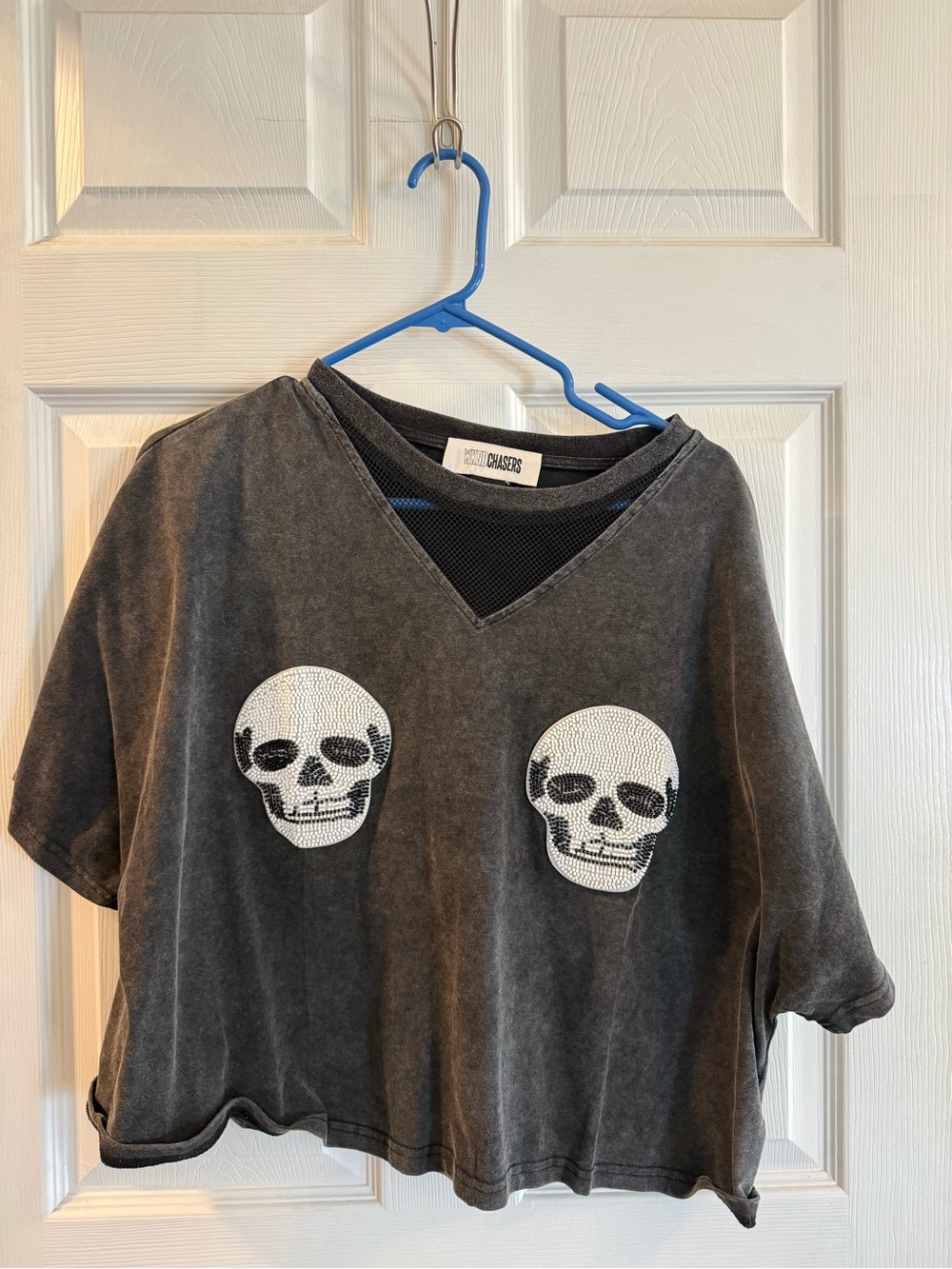 Chaser Black Washed Short-Sleeve Tee with White Skull Patches